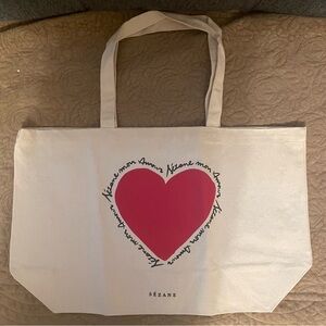 NWOT Sezane Mon Amour Heart Canvas Tote Bag